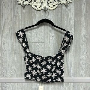 Raga Anthropologie Black White Floral Crop Top Size Small, NWT